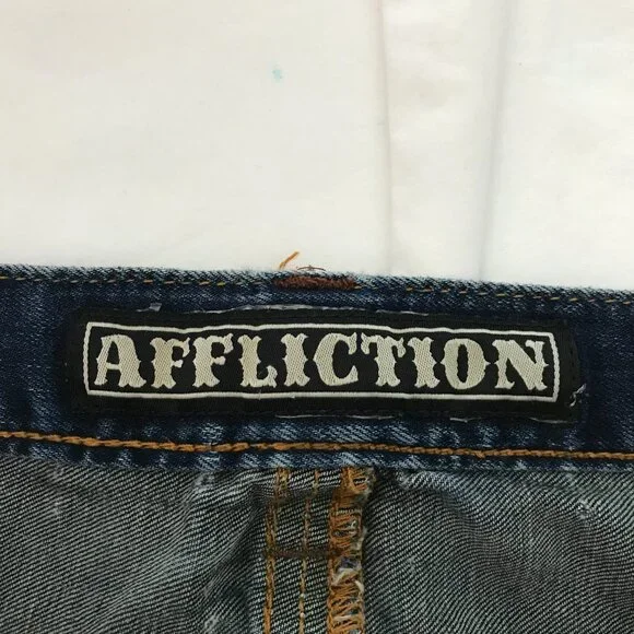 Affliction Black Premium Cooper Jeans Men 34x26 Blue Mid Rise Distressed Biker